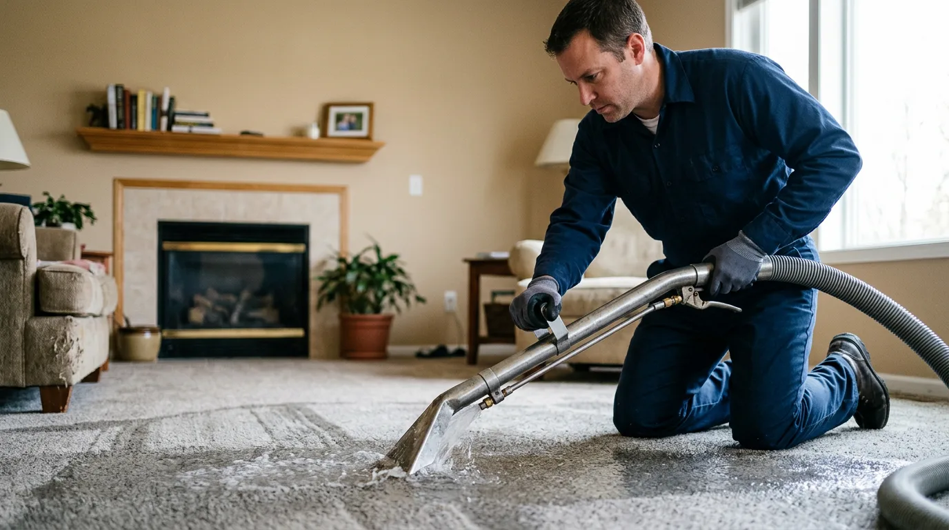 Water damage restoration technician working near Ashtabula, OH